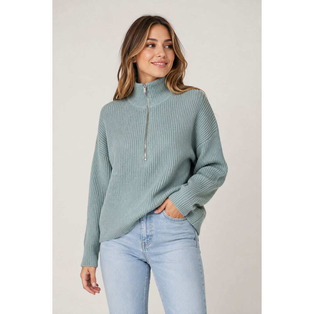 Icone Par Simons Womens Mint Sz M Sweater Ribbed‎ Oversize Cozy Mock Turtleneck
